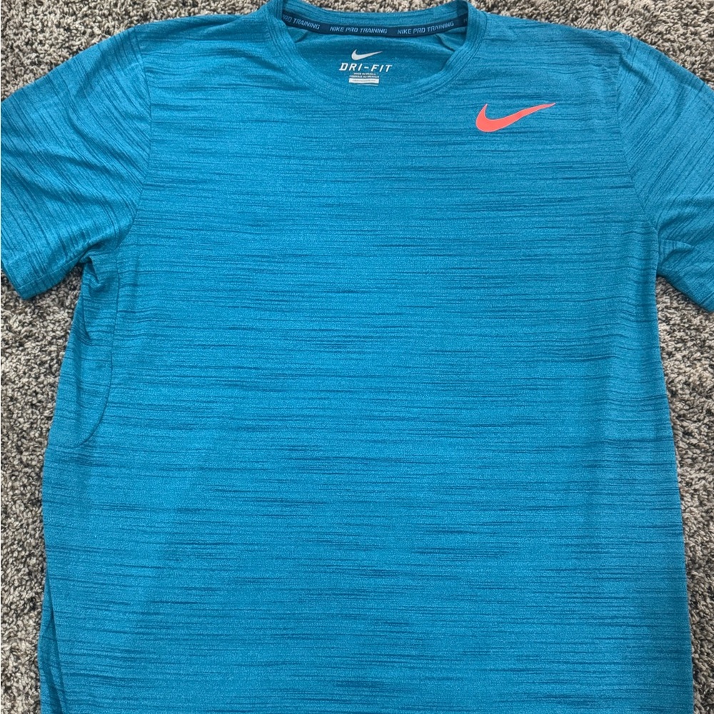 Nike Blue Dri-FIT Men's Shirt with Red Swoosh